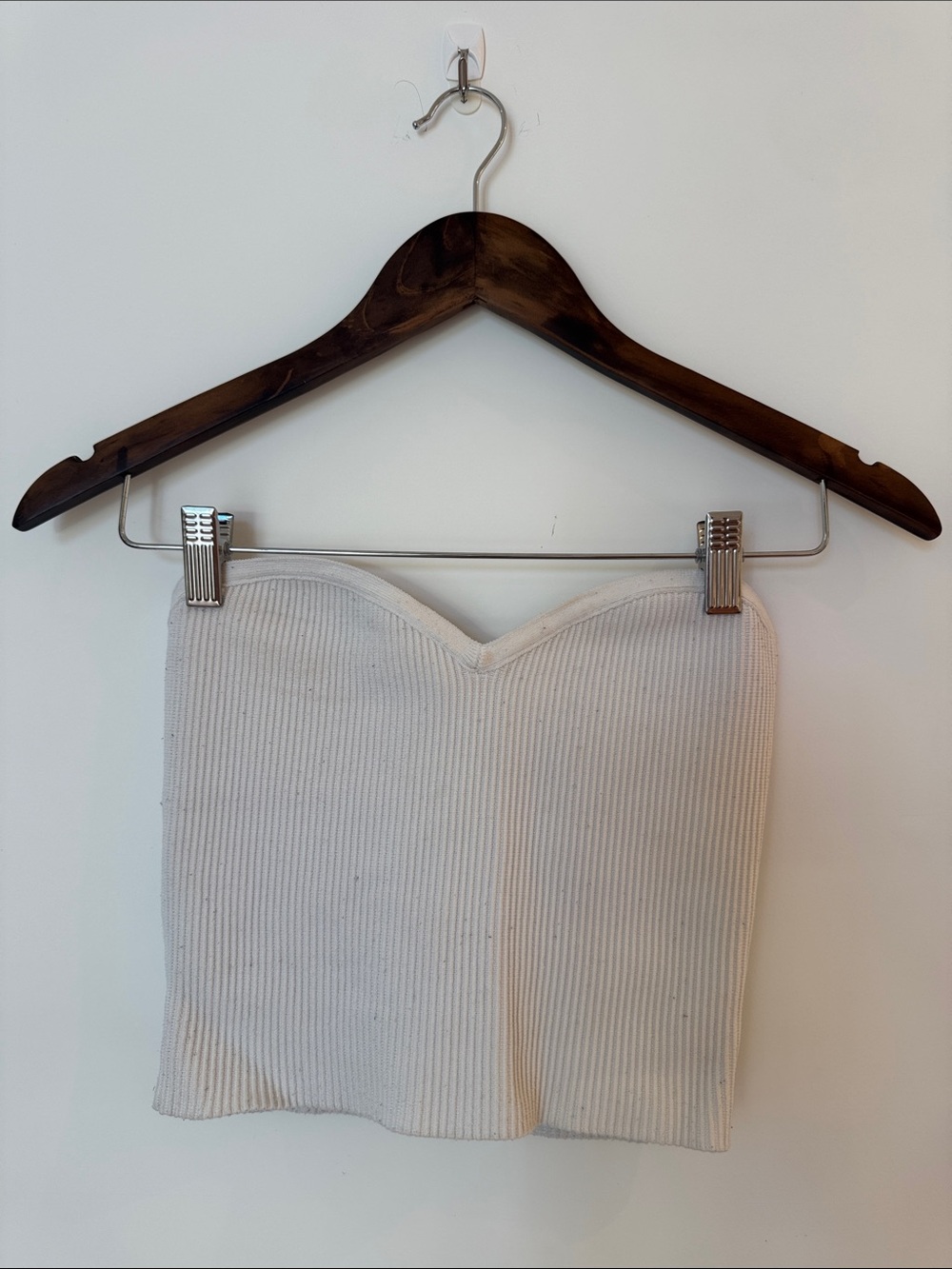Aritzia Cream Ribbed Strapless Crop Top